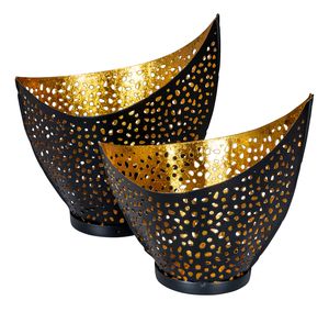2er Set Design Teelichthalter Metall Schwarz Gold Windlicht Kerzenhalter Tischdeko