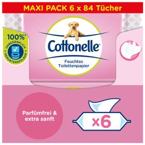 Cottonelle Feuchtes Toilettenpapier Sensitiv Pflegend Maxi-Pack 6 x 84 Tücher