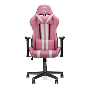 Ranqer Felix Gaming Stuhl - Professioneller Gaming-Sessel - Ergonomischer Gaming Stuhl - 2D-Armlehnen - 180° verstellbare Rückenlehne mit Kissen - Stabiles Nylon Gestell - Rosa / Weiß