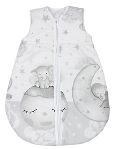 TupTam Ganzjahresschlafsack  e Materialien 2.5 TOG ärmellos Baby Schlafsack wattiert, Farbe: Mond mit Elefant / Grau, Größe: 56-62