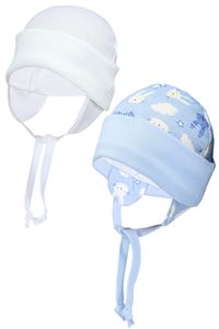 TupTam Baby Erstlingsmütze mit Ohrenklappen 2er Pack, Farbe: Kaninchen Hellblau / Weiß, Größe: 50-56