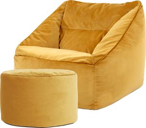 icon Riesen-Sitzsack Bean Bag Milano mit z Sitzpuff, 100cm X 80cm, Gelb, Samt XXL Sitzsack Erwachsene mit Füllungen Für Das Wohnzimmer, Riesen-Sitzsack XXL Weicher Samt - Hergestellt in Deutschland