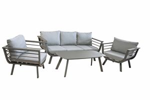 Garden Pleasure Lounge-Gruppe ELIA 4-tlg 2-Sitzer Sofa Alu dunkelgrau / Polyester grau 305370