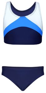 Aquarti Mädchen Sport Bikini Racerback Bustier & Bikinislip, Farbe: Dunkelblau / Blau / Weiß, Größe: 146