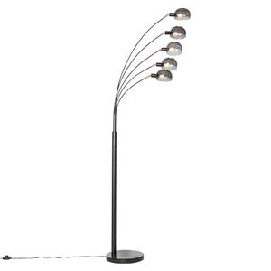 QAZQA - Design Stehlampe schwarz mit Rauchglas 5-flammig - Sixties Marmo I Wohnzimmer I Schlafzimmer - Stahl Länglich - LED geeignet E14