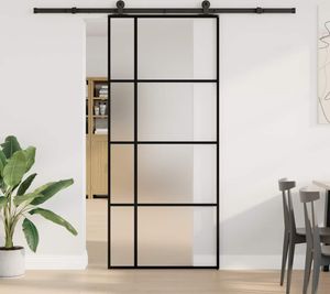 vidaXL Drzwi przesuwne z okuciem 90x205 cm ESG szkło i aluminium