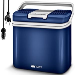 tillvex coolbox electric 24L modrý | mini chladnička 230 V a 12 V pre kempovanie v aute | chladí a ohrieva | ECO režim