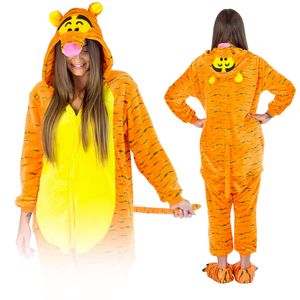 Jumpsuit Onesie für Damen und Herren - Sanft Kuschelig Unisex Pyjama - Warme Schlafanzug - Karneval Kostüm - Karnevalskostüm- Größe 178-188 cm (XL) - Kleiner Tiger 2