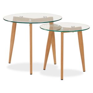 Homestyle4u 1822, Sklenené stoly Bočný stôl Konferenčný stolík Sklenený okrúhly set 2 Stôl do obývačky