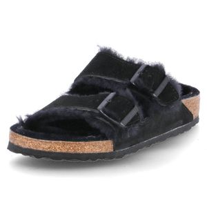 Birkenstock Hausschuhe Arizona Fur, Rauleder, Schwarz