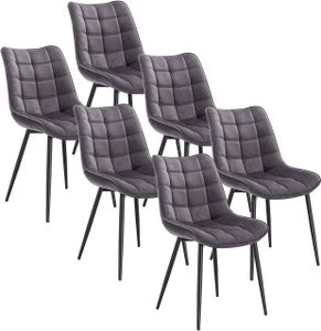 WOLTU 6 x Esszimmerstühle 6er Set Esszimmerstuhl Küchenstuhl Polsterstuhl Design Stuhl mit Rückenlehne, mit Sitzfläche aus Samt, Gestell aus Metall, dunkelgrau