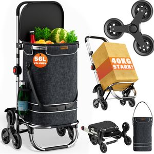 MONZANA® 3in1 Einkaufstrolley klappbar 40kg Treppensteiger 56L Einkaufshilfe Einkaufsroller , Farbe:schwarz