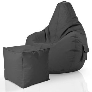 Green Bean© 2er Set Sitzsack + Hocker "Cozy+Cube" - fertig befüllt - robust waschbar schmutzabweisend - Kinder & Erwachsene Bean Bag Bodenkissen Lounge Sitzhocker Relax-Sessel Gamer Gamingstuhl Pouf - Anthrazit