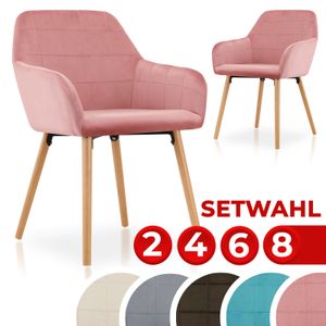Esszimmerstühle - Set Wahl – gepolstert, Samt, Beine aus Buchenholz, Küchenstühle Polsterstühle Wohnzimmerstühle Sessel Set: 8 Stühle Farbe: Rosa