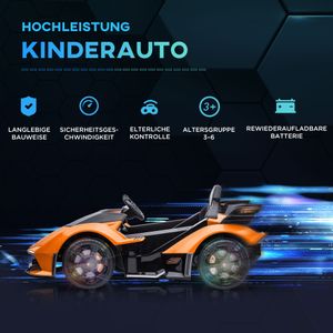HOMCOM Kinderfahrzeug offiziell lizenziertes Lamborghini GT Elektroauto für Kinder mit Fernbedienung 2 x 35W Motoren Musik(MP3/USB/Bluetooth/ TF) Licht 3–6 Jahre Metall Orange 117 x 66 x 50 cm