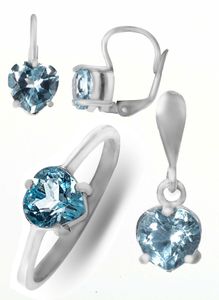 Stříbrná sada šperků ve tvaru srdce s modrým topazem