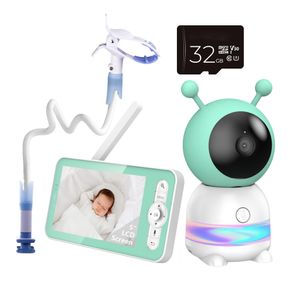 2K-Babyphone PTZ 355°-Kamera mit Babyständer, 5-Zoll-Babyphone mit 4-fachem Zoom, automatische Verfolgung, Schreierkennung, Nachtlichtschleife, 32GB