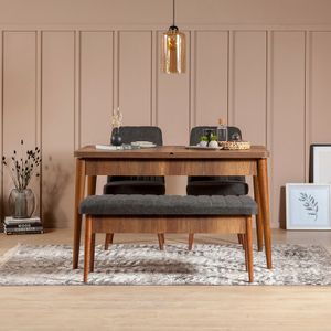 Skye Decor, Vina 1053 - antracit, ořech, sada rozkládacího jídelního stolu a židlí (4 kusy), ořech, 100 % MELAMÍNOVÁ POTAŽENÁ DESKA, 130 x 80 x 77 cm