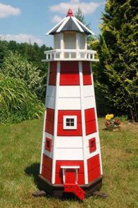 XXL Premium Leuchtturm mit Solar LED Beleuchtung 1,40 m rot/weiss 140 cm DEKO v9