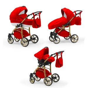 GroßhandelPL Kinderwagen Orion Gold  3in1 Set Wanne Buggy Babyschale Autositz mit Zubehör- 8 Rot