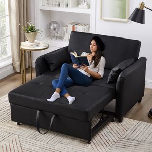MODFU   Schlafsofa ,Daybett mit  Schlaffunktion,Multifunktionsschlafsofa  ,Zweisitzer-Klappsofa ,PU,Schwarz