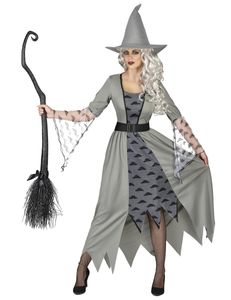 Hexen-Verkleidung für Damen grau-schwarz