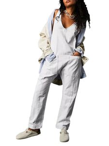 Damen Overalls Baumwolle Denim Labor Denim Jeans Hosen Tasche Hosentasche Strampler Farbe:Weiß,Größe S