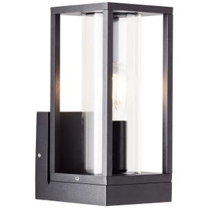 BRILLIANT schwarze Außenwandleuchte DIPTON | Wandlampe mit Glas und E27-Fassung max. 40 Watt | Höhe 24,5 cm | Aluminium/Glas