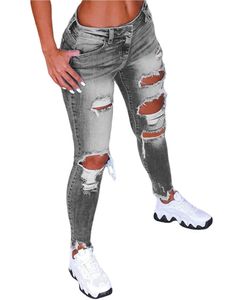 ydance Frauen Destroyed Jeans Ankle Legging Skinny Denim Jeggings Hosen Unifarben,Farbe:Grau,Größe:M