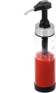 300ML Pumpflasche Honigspender Glas Pumpspender mit Skala Honigbehälter mit Maße Aufbewahrungsbehälter für Küche Sirup Saft (Schwarz)