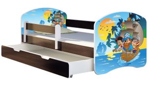 ACMA Jugendbett Kinderbett Junior-Bett Komplett-Set mit Matratze Lattenrost und Rausfallschutz Wenge 21 Piraten 180x80 + Bettkasten