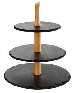 APS 3-stufige Etagère, Schieferplatten, Ø 30 cm, Ø 25 cm, Ø 20 cm, H:34 cm, Akazienholz