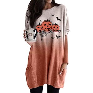 Damen Halloween Top Langer Pullover Einsatz Tasche Farbverlauf Top,Farbe: Kürbiskopfdruck,Größe:L