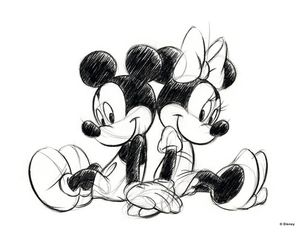 Obraz na plátne Mickey Minnie Sketch Sitting 70x50 cm