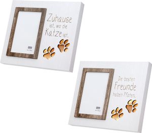 Gilde Fotorahmen (LED), "Hund/Katze", Spruch, MDF, braun, weiß, , , L. 2,5 cm, B. 25 cm, H. 21,5 cm 2 Stück wie abgebildet 53118