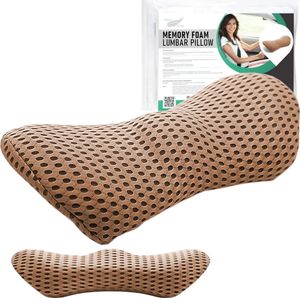 Orthopädisches Lendenkissen aus Memory Foam BRAUN - Lendenwirbelkissen mit Befestigungsgurt für Bett, Auto, Bürostuhl - Rückenkissen zum Schlafen