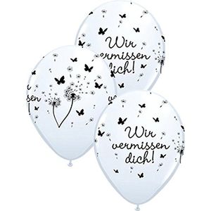 DeCoArt...  SET 10 Luftballons Wir vermissen dich weiß 28 cm Ballongas geeignet und 10 Ballonverschlüsse Öko