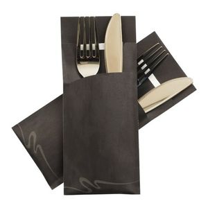 520x Pochetto Bestecktaschen 200x85mm marmor schwarz inkl. Serviette weiß