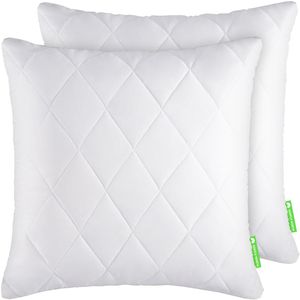 Kopfkissen (50x50 cm groß) - 2er Set Kissen für Bett und als Dekokissen - Mit Reißverschluss für Füllung - Sofakissen - Zierkissen für Couch und Sofa - Waschbar bis 60° - Weiß
