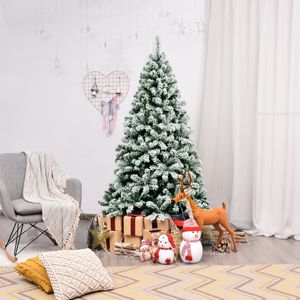 COSTWAY 180cm Künstlicher Weihnachtsbaum mit Schnee und warmweißen LED-Leuchten, Tannenbaum mit Metallständer, Christbaum PVC Nadeln, Kunstbaum Weihnachten grün