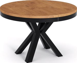 Runder Ausziehbarer Esstisch Weiß - Tisch im Loft-Stil mit Metallbeinen - Industrieller Tisch für Wohnzimmer - Spacesaver - Eiche Lancelot - Schwarz - 100 cm
