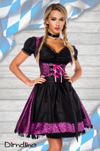 Dirndline Damen Dirndl mit Bluse Partykleid Oktoberfest Trachtenkleid Karneval Fasching, Größe:S, Farbe:lila/schwarz