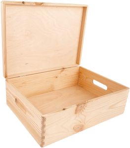 Creative Deco XL Große Natur Holz-Kiste mit Deckel | 40x30x14 cm (+/-1cm) | Erinnerungsbox Baby | Holz-box Unlackiert Kasten | Griffen | Für Dokumente, Spielzeug, Werkzeuge | ROH & UNGESCHLIFFEN
