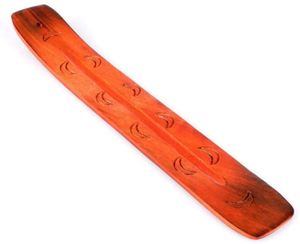 Exklusiver Räucherstäbchenhalter handgefertigt, orange aus Sheeshamholz zum Abbrennen von Räucherstäbchen, Länge ca. 26cm, Breite ca. 3,6cm