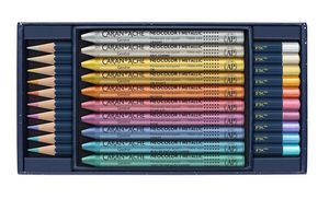 Sada Pastelky a pastely "Cosmic blue", metalické, sada 10 + 10 ks, CARAN D'ACHE CC3000.024