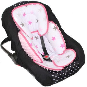 Sitzverkleinerer MINKY Einlage Baby Kind für Auto Kindersitz Babyschale Einsatz 11. Star Rosa + Rosa
