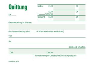 RNK Verlag 3029 Quittung MwSt. A6 quer 50 Blatt DIN A6 quer