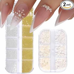 Nailart Perlen Micro Kaviar für Nägel, 0.3-3mm Goldene Silber Mini Kaviar Strasssteine, Weiß Beige Mini Nägel Perlen Mikroperlen Dekor für Nägel
