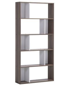 BELIANI Bücherregal Dunkler Holzfarbton Weiß MDF Platte Spanplatte 174 x 83 x 23 cm Skandinavisch Minimalistisch 5 Fächer Viel Stauraum Wohnzimmer