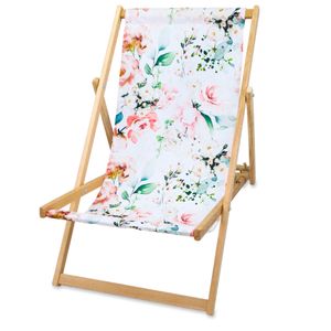 Liegestuhl klappbar aus Holz - Klappstuhl Klappliege Sonnenstuhl Strandstuhl Holzklappstuhl Sonnenstuhl Gartenliegen Blumen 1 Stück